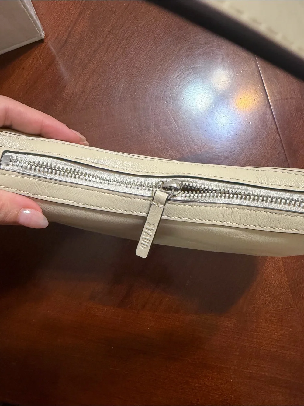 STAUD Cream Shoulder Bag with Curved Silhouette